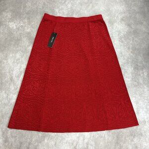 MISOOK Red Textured Knit A-Line Midi Skirt L Pull On Holiday Party NWT